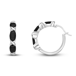 Natural Onyx Hoop Earrings Sterling Silver