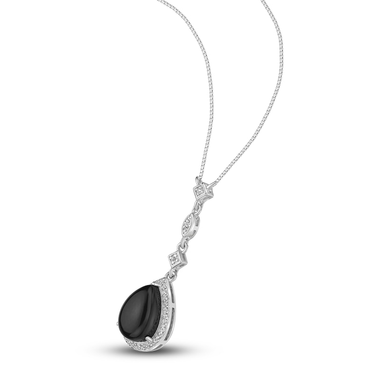 Main Image 3 of Natural Onyx & Natural White Topaz Necklace Sterling Silver