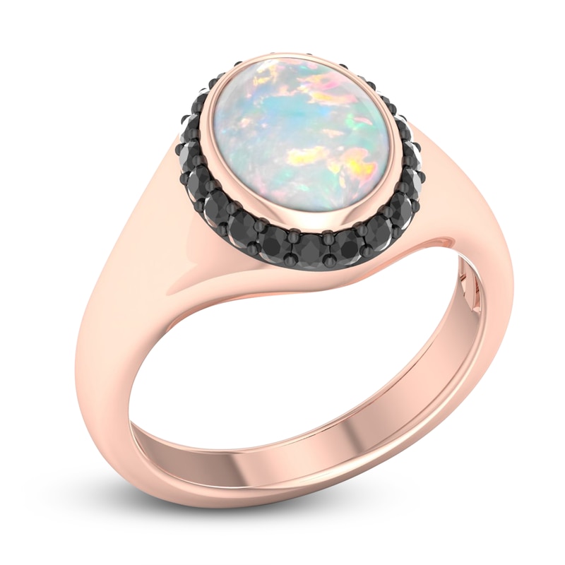 Natural Opal & Black Diamond Ring 1/4 ct tw Diamonds 10K Rose Gold