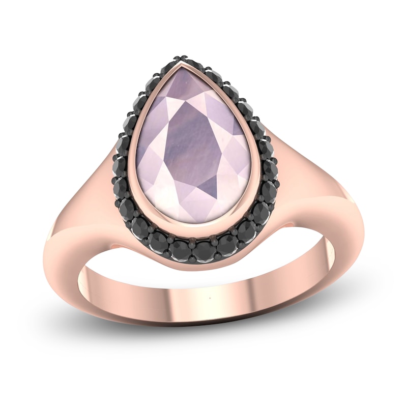 Main Image 1 of Natural Pink Quartz & Black Diamond Ring 1/4 ct tw Round 10K Rose Gold