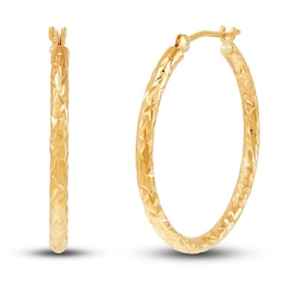 Diamond-Cut Tube Hoop Earrings 14K Yellow Gold 25mm