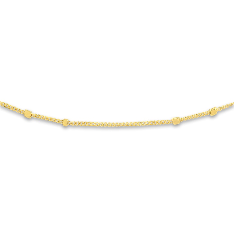 Square Bead Saturn Choker Necklace 14K Yellow Gold 13" Adj.