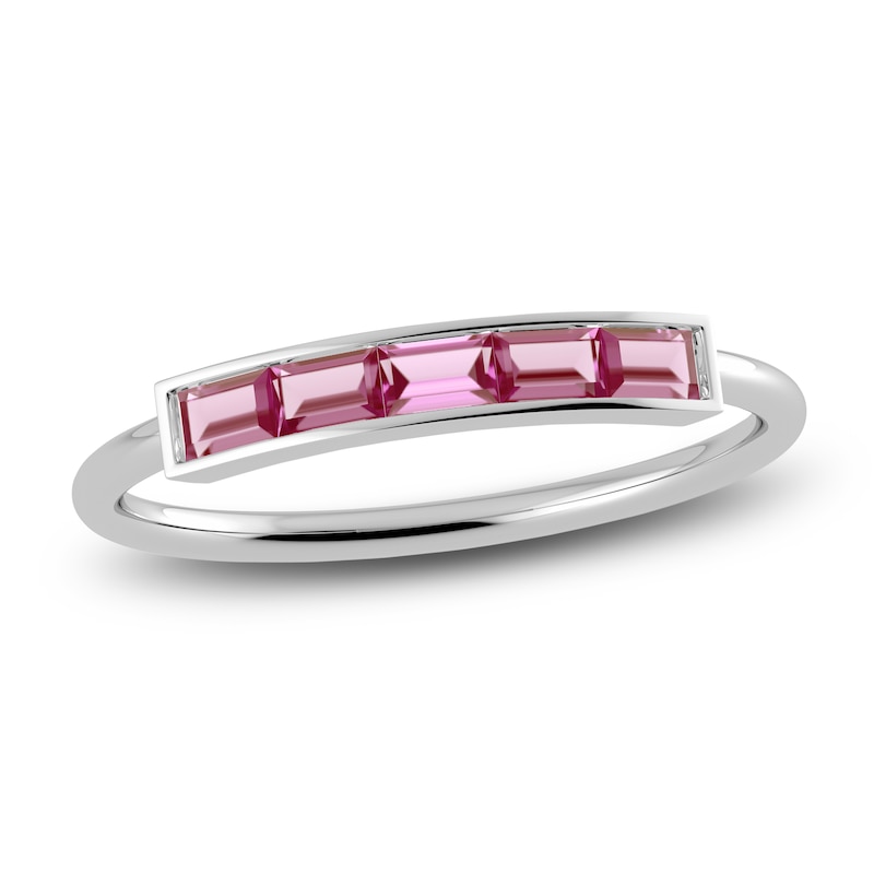 Main Image 1 of Juliette Maison Natural Pink Tourmaline Baguette Bar Ring 10K White Gold