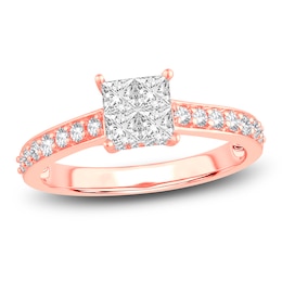 Diamond Engagement Ring 7/8 ct tw Princess/Round 14K Rose Gold