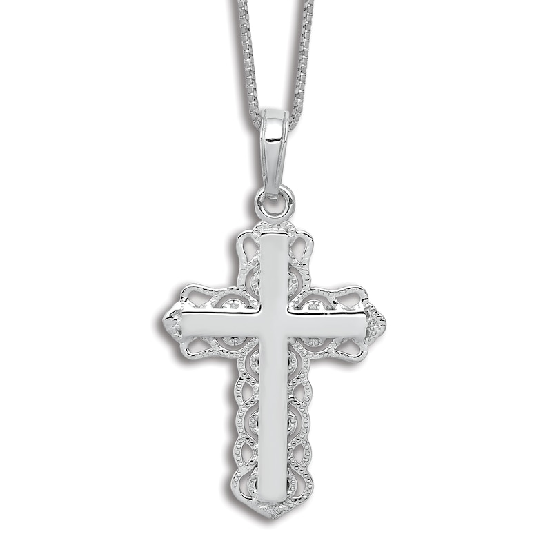 Cross Pendant Necklace 14K White Gold 18"