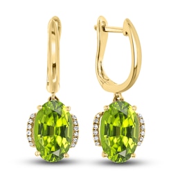 LALI Jewels Natural Peridot Earrings 1/15 ct tw Diamonds 14K Yellow Gold