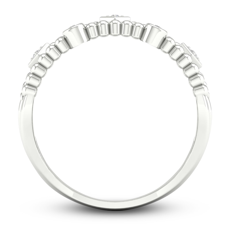 Main Image 4 of Diamond Beaded Bezel Wedding Band 1/10 ct tw Round 14K White Gold