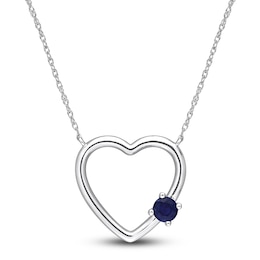 Natural Sapphire Heart Necklace 10K White Gold 17&quot;