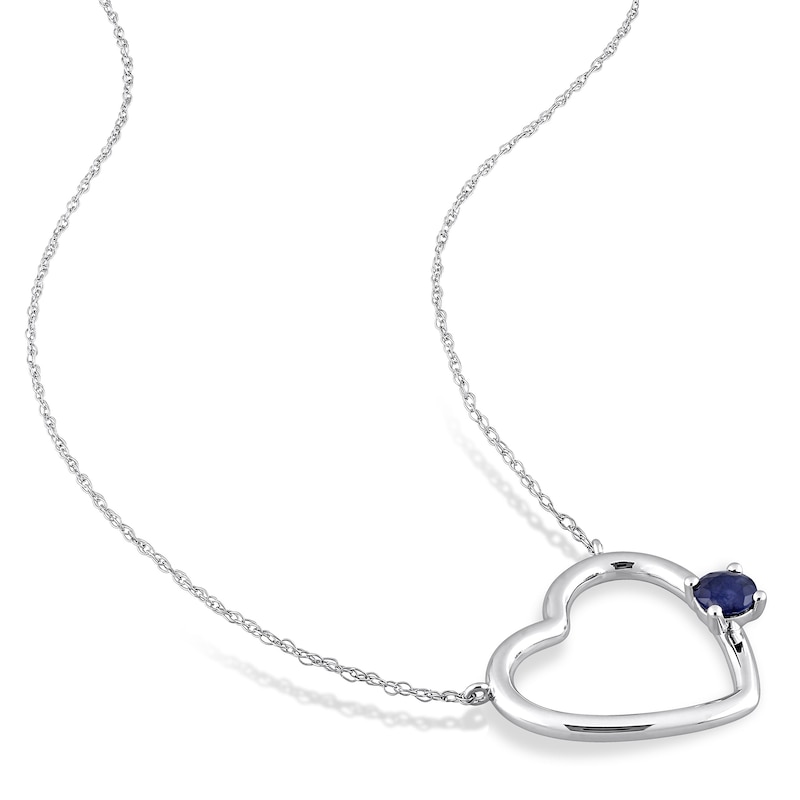 Main Image 2 of Natural Sapphire Heart Necklace 10K White Gold 17&quot;