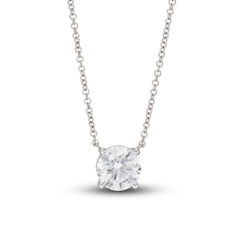 Lab-Created Diamond Solitaire Necklace 1-1/2 ct tw Round 14K White Gold 19&quot; (SI2/F)