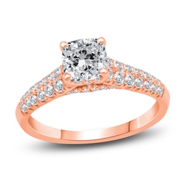 Diamond Halo Engagement Ring 1-3/8 ct tw Cushion/Round 14K Rose Gold