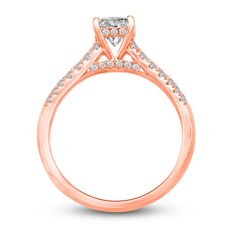 Diamond Halo Engagement Ring 1-3/8 ct tw Cushion/Round 14K Rose Gold