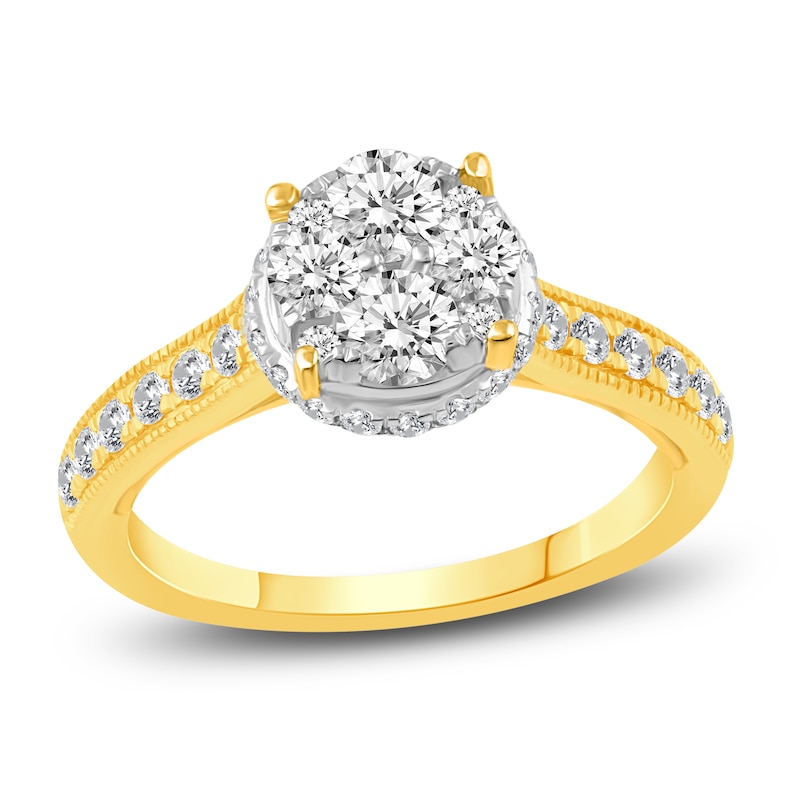 Main Image 1 of Diamond Halo Engagement Ring 3/4 ct tw Round 14K Yellow Gold