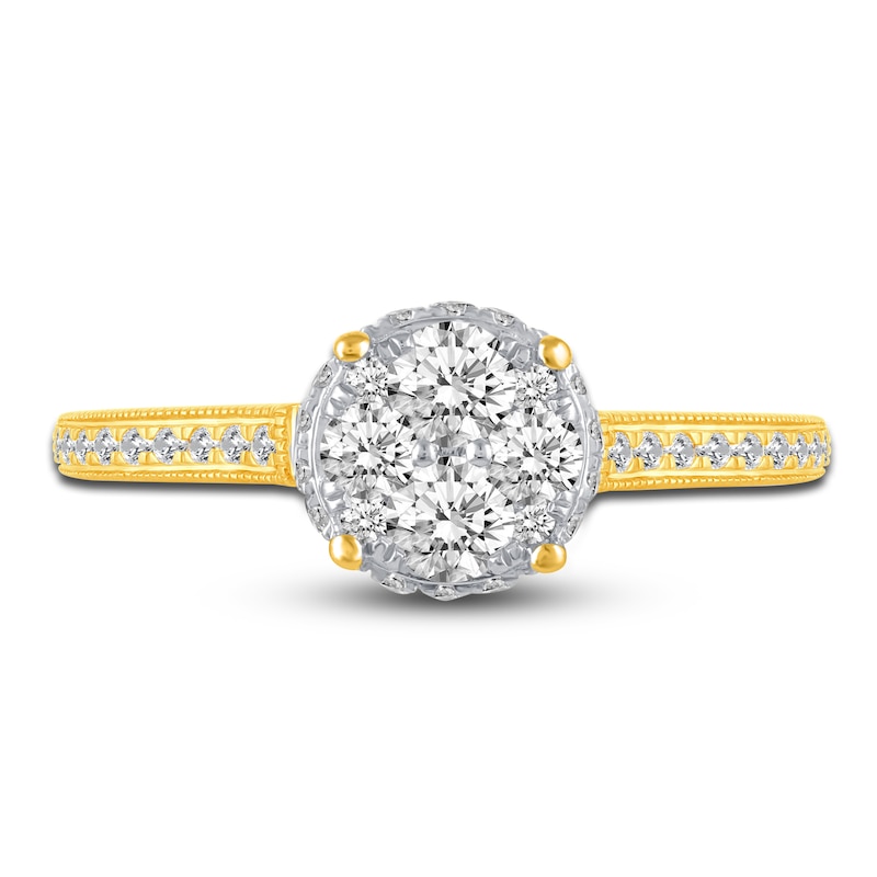 Main Image 3 of Diamond Halo Engagement Ring 3/4 ct tw Round 14K Yellow Gold