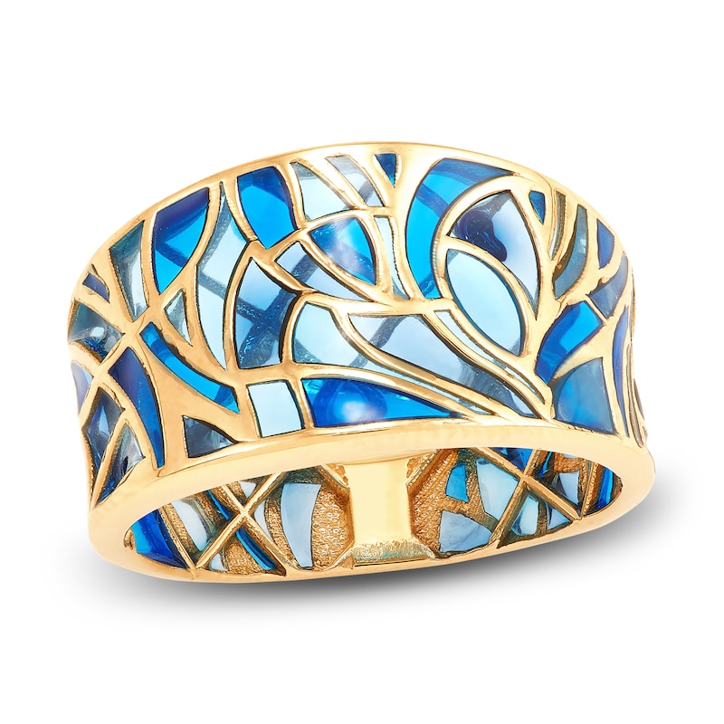 Main Image 1 of Italia D'Oro Ring Blue/Teal Enamel 14K Yellow Gold