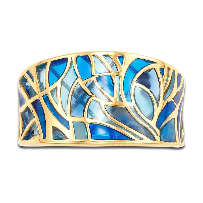 Main Image 3 of Italia D'Oro Ring Blue/Teal Enamel 14K Yellow Gold