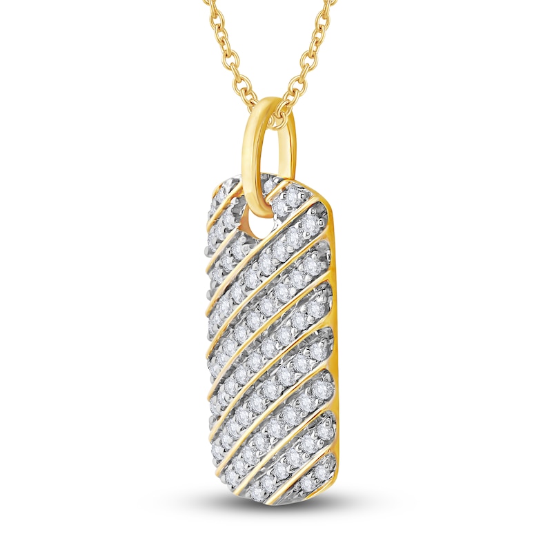 Diamond Dog Tag Necklace 1/10 ct tw Round 14K Yellow Gold