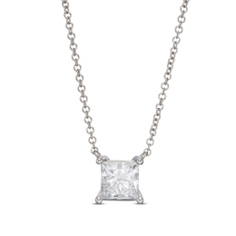 Lab-Created Diamond Solitaire Necklace 1 ct tw Princess 14K White Gold 19&quot; (SI2/F)
