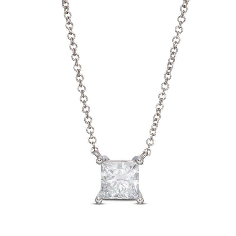 Main Image 1 of Lab-Created Diamond Solitaire Necklace 1 ct tw Princess 14K White Gold 19&quot; (SI2/F)