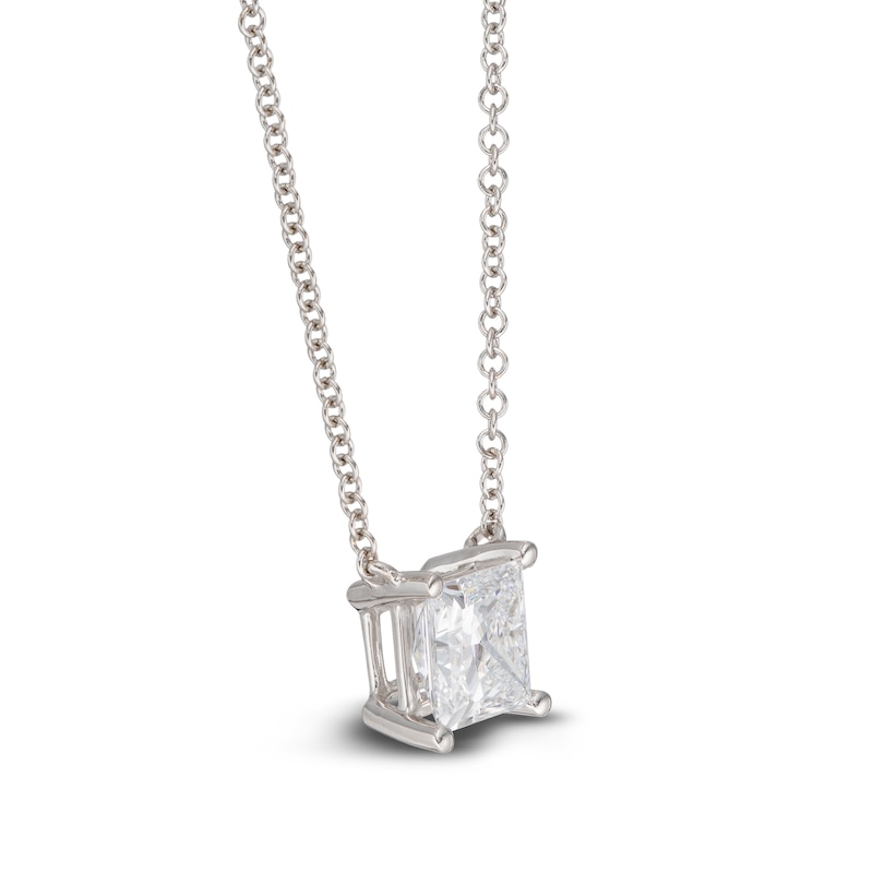 Main Image 2 of Lab-Created Diamond Solitaire Necklace 1 ct tw Princess 14K White Gold 19&quot; (SI2/F)