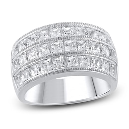 Diamond Multi Row Anniversary Band 3 ct tw Princess 14K White Gold