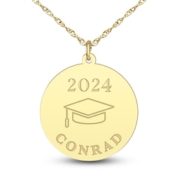 Men's High-Polish Personalizes Graduation Pendant Necklace 14K Yellow Gold 22&quot;