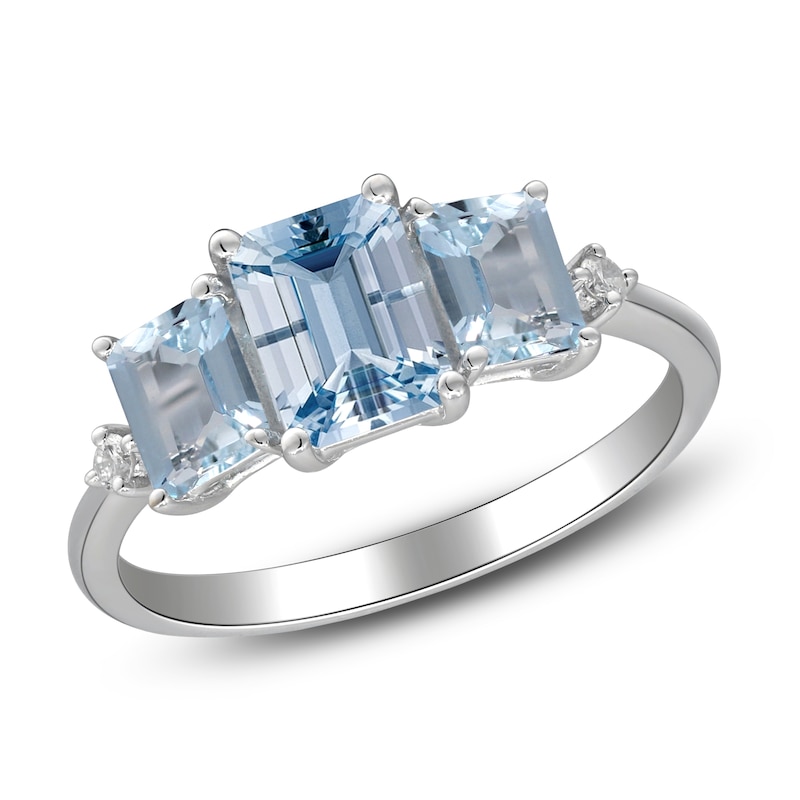 Women's Natural Aquamarine & Diamond 3-Stone Ring 1/20 ct tw 14K White Gold