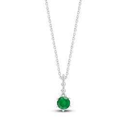 Round-Cut Natural Emerald & Diamond Pendant Necklace 1/20 ct tw 14K White Gold