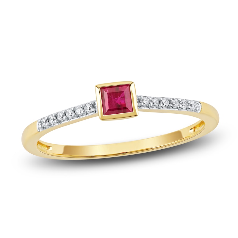 Main Image 1 of Square-Cut Natural Ruby Ring 1/20 ct tw Round 14K Yellow Gold