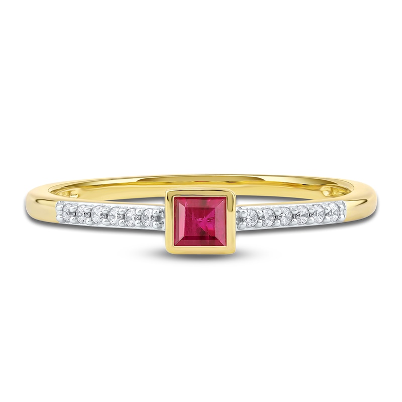 Main Image 3 of Square-Cut Natural Ruby Ring 1/20 ct tw Round 14K Yellow Gold