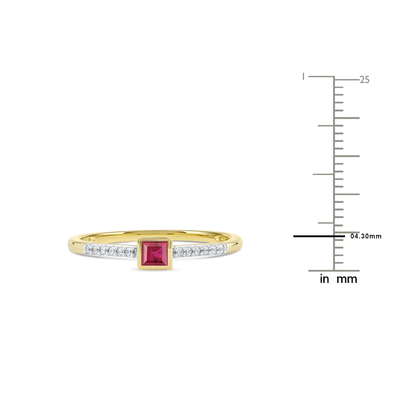 Main Image 4 of Square-Cut Natural Ruby Ring 1/20 ct tw Round 14K Yellow Gold