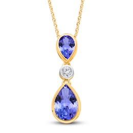 Kallati Pear-Shaped Natural Tanzanite & Diamond Necklace 1/15 ct tw 14K Yellow Gold 18&quot;