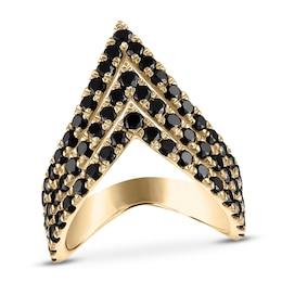 Black Diamond Three-Row Chevron Ring 2 ct tw 14K Yellow Gold