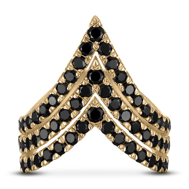 Black Diamond Three-Row Chevron Ring 2 ct tw 14K Yellow Gold