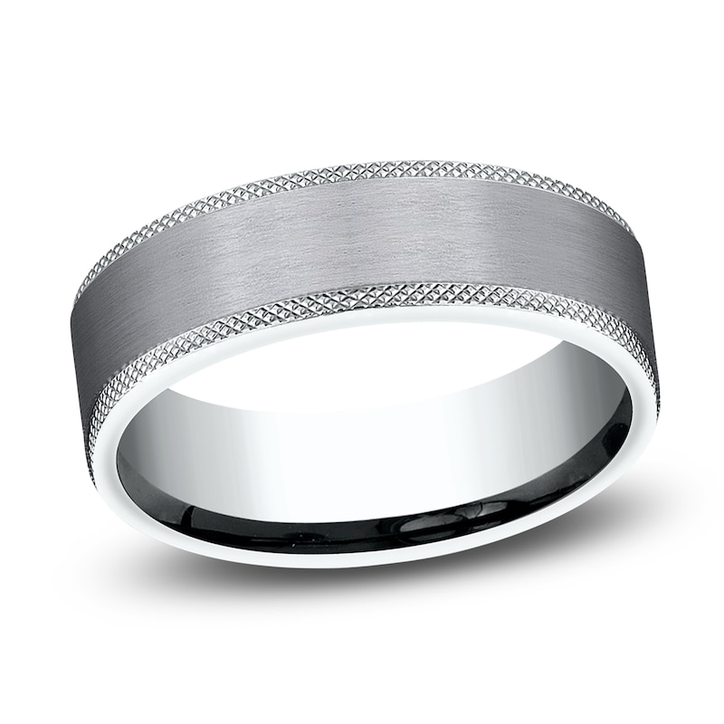 Main Image 1 of Men's Knurled Wedding Band 7mm 14K White Gold & Matte Tantalum