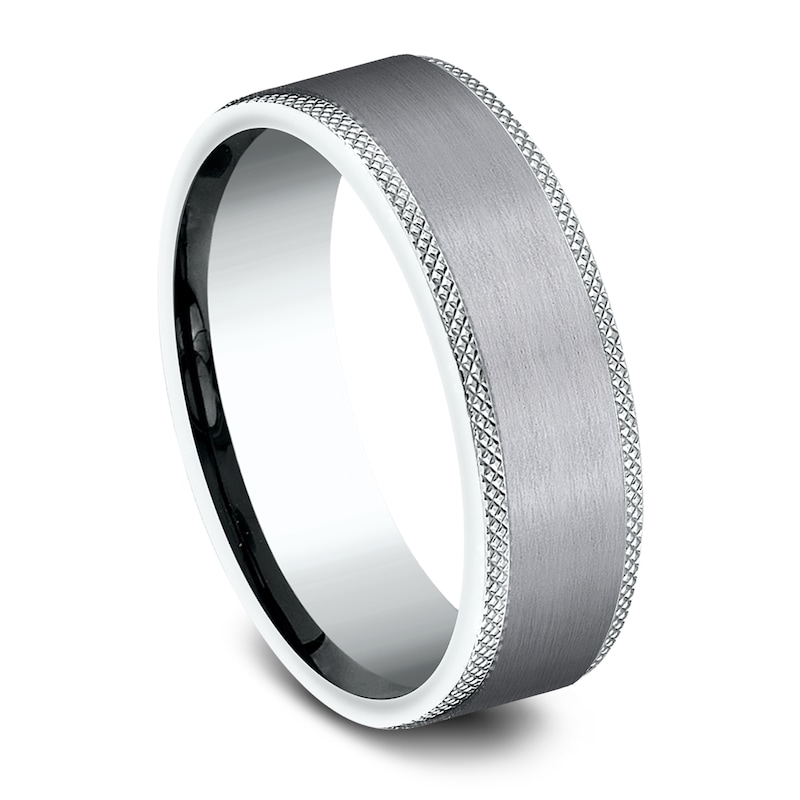 Main Image 2 of Men's Knurled Wedding Band 7mm 14K White Gold & Matte Tantalum