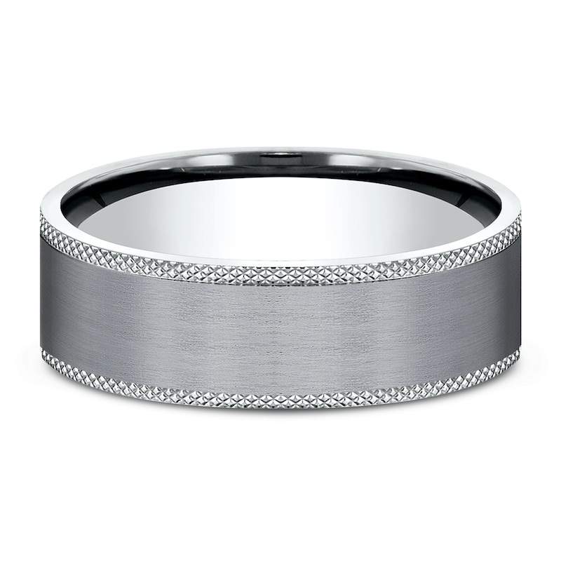 Main Image 3 of Men's Knurled Wedding Band 7mm 14K White Gold & Matte Tantalum