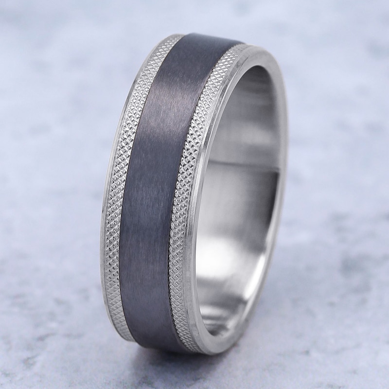 Main Image 4 of Men's Knurled Wedding Band 7mm 14K White Gold & Matte Tantalum