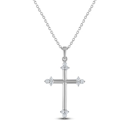 Diamond Trios Cross Necklace 1/4 ct tw Sterling Silver 18&quot;