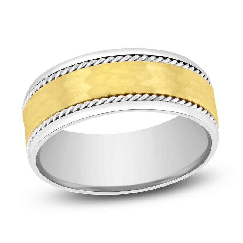 Men's Hammered Rope-Twist Wedding Band 14K Two-Tone Gold