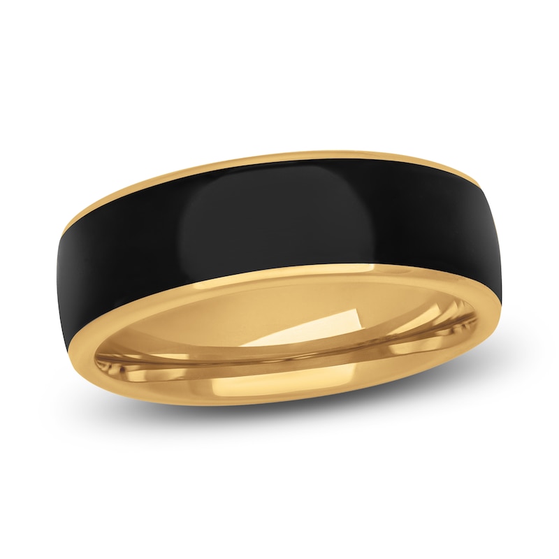 Men's Black Ceramic Stripe Wedding Band 14K Yellow Gold 7mm