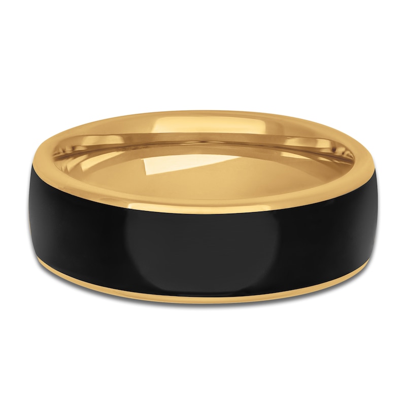 Men's Black Ceramic Stripe Wedding Band 14K Yellow Gold 7mm