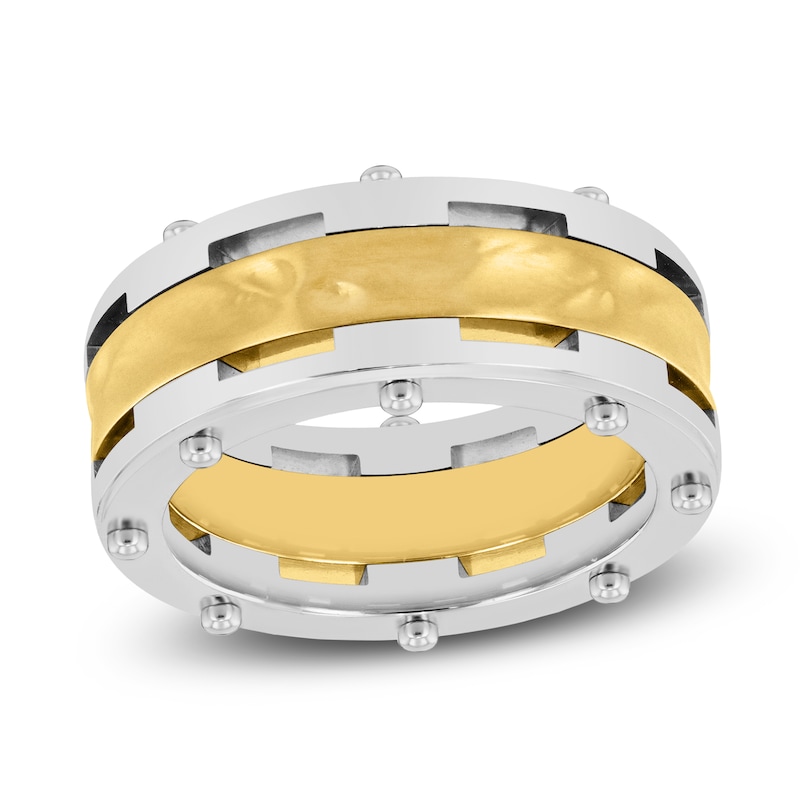 Main Image 1 of Men's Hammered Fashion Ring Stainless Steel & Yellow Ion Plating