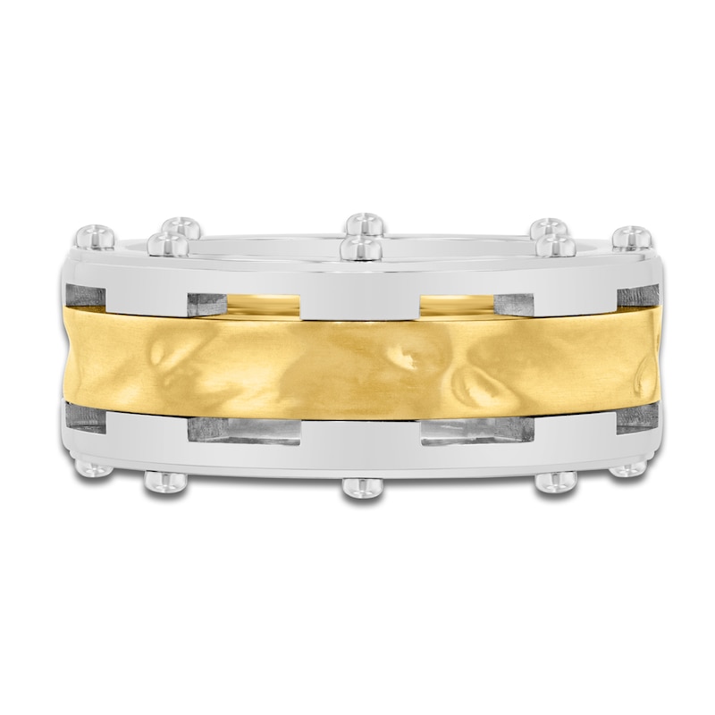 Main Image 3 of Men's Hammered Fashion Ring Stainless Steel & Yellow Ion Plating