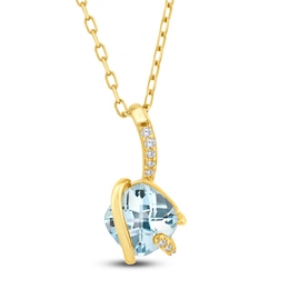 Cushion-Cut Natural Sky Blue Topaz & Diamond Accent Necklace 14K Yellow Gold 18&quot;