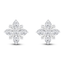 Baguette & Round-Cut Lab-Created Diamond Snowflake Stud Earrings 1 ct tw 14K White Gold