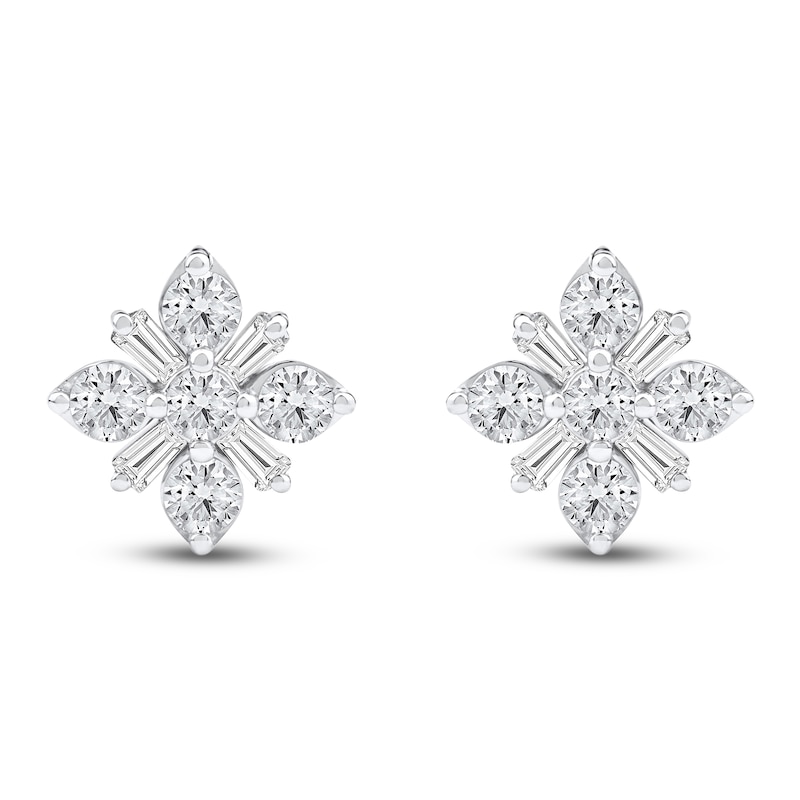 Baguette & Round-Cut Lab-Created Diamond Snowflake Stud Earrings 1 ct tw 14K White Gold