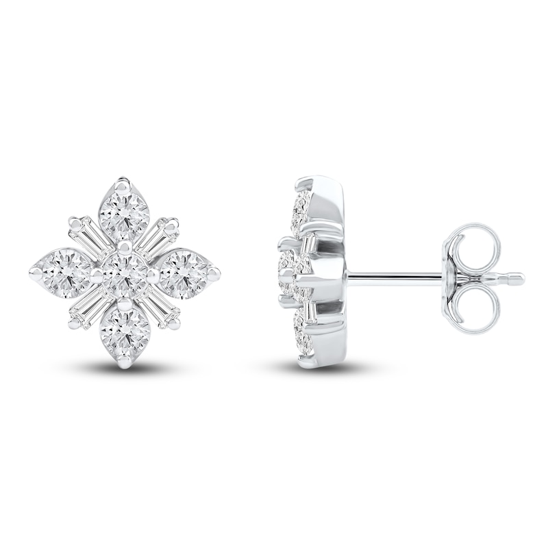 Baguette & Round-Cut Lab-Created Diamond Snowflake Stud Earrings 1 ct tw 14K White Gold