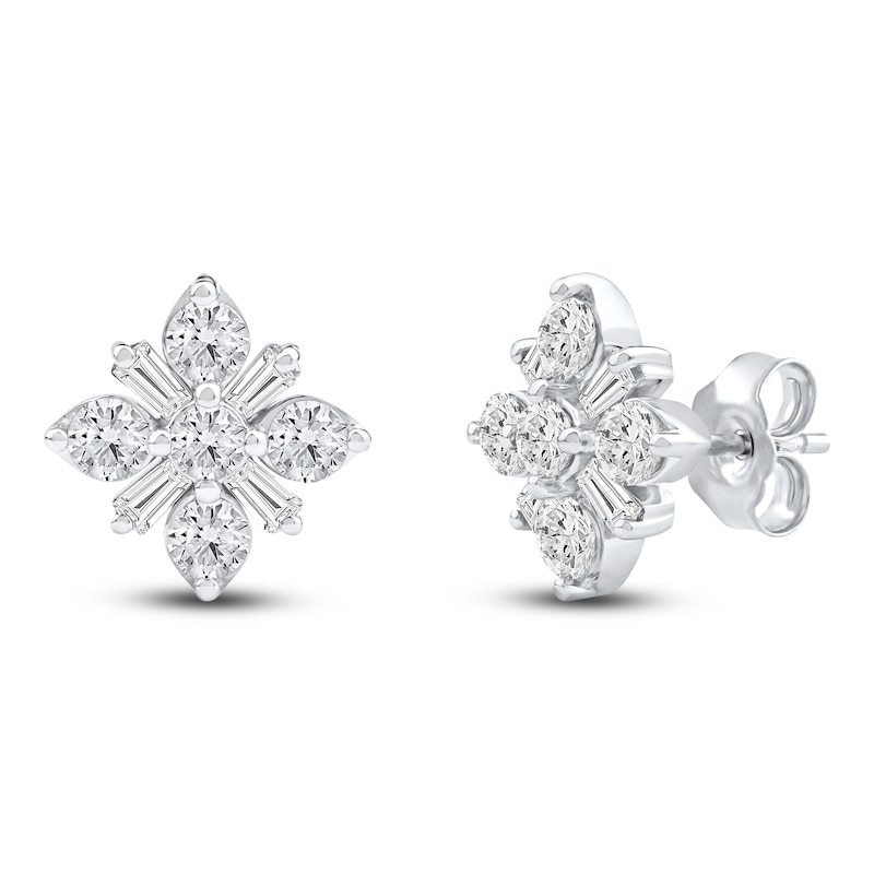 Baguette & Round-Cut Lab-Created Diamond Snowflake Stud Earrings 1 ct tw 14K White Gold