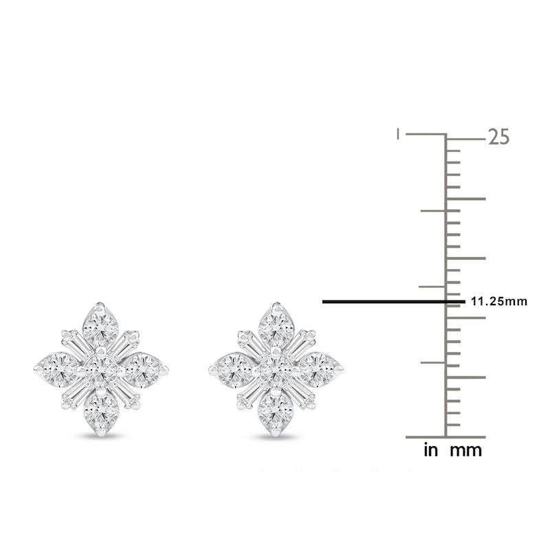 Baguette & Round-Cut Lab-Created Diamond Snowflake Stud Earrings 1 ct tw 14K White Gold